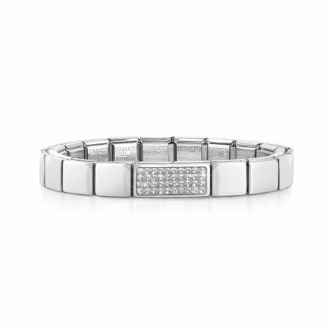 Composable GLAM bracelet, Double Pavé White Stainless steel bracelet with white Crystal