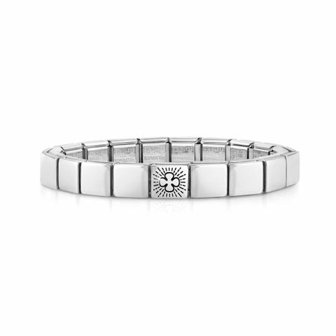 Bracelet Composable GLAM Trèfle à quatre feuilles en Acier Bracelet pour Lui avec symbole