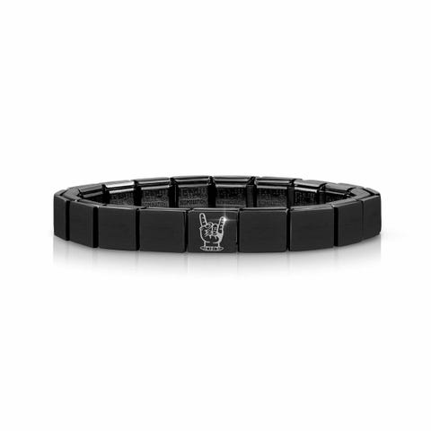 Bracciale Composable GLAM Nero con Mano Rock Bracciale con PVD nero per Uomo