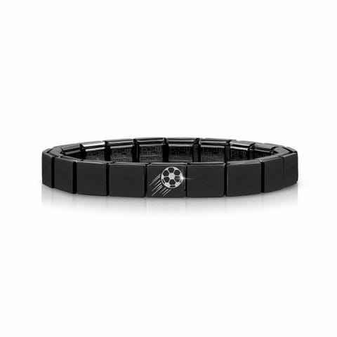 Bracelet Composable GLAM Noir avec Ballon de Football Bijou pour Lui avec finition PVD noire