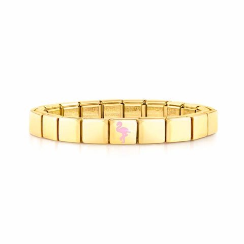 Bracelet Composable GLAM Flamant Bracelet avec finition pvd en Or Jaune et Email