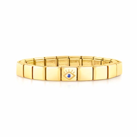 Composable GLAM bracelet, Eye CZ Blue Bracelet in stainless steel, Golden finish with CZ