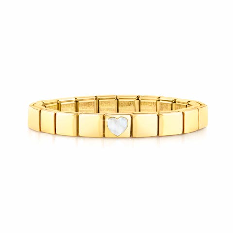 Bracelet Composable GLAM Cœur Nacre Or Jaune Bracelet en Acier avec symbole et Pierre blanche