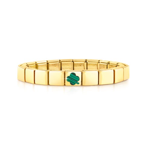 Bracelet Composable GLAM Trèfle à quatre feuilles Vert Bracelet en Acier avec finition en Or Jaune et Malachite