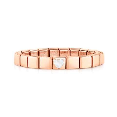 Composable GLAM bracelet, Heart Mother of Pearl Bracelet with Rose finish, White precious stone