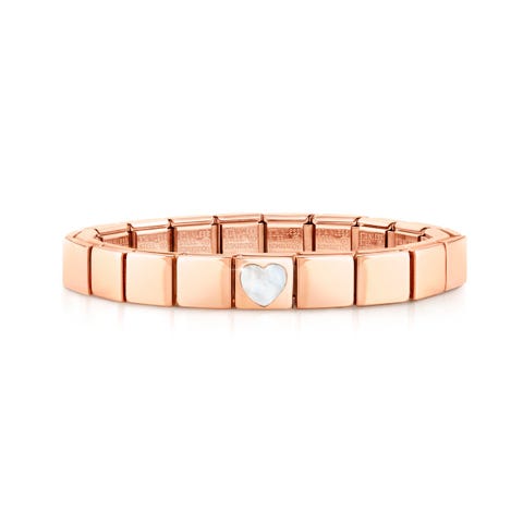 Bracelet Composable GLAM Cœur Nacre Bracelet avec finition en Or Rose et Pierre précieuse blanche
