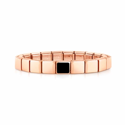 Composable GLAM Rose bracelet,Square Agate Black Bracelet with Rose finish, Black Agate resin
