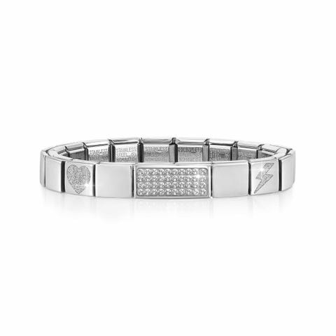 Composable GLAM bracelet, white Crystal Pavé Bracelet with Crystal Pavé Glitter Heart and Thunderbolt Symbols