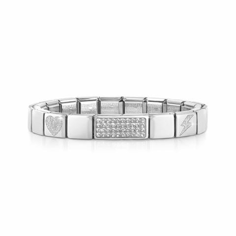 Composable GLAM bracelet, white Crystal Pavé Bracelet with Crystal Pavé Glitter Heart and Thunderbolt Symbols