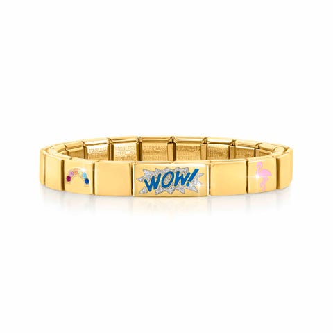Composable GLAM Golden bracelet, WOW Glitter Bracelet with Blue text, Rainbow, Peacock