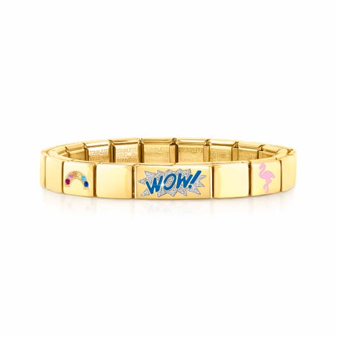 Composable GLAM Golden bracelet, WOW Glitter Bracelet with Blue text, Rainbow, Peacock