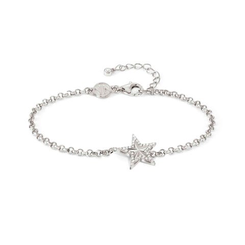 TrueJoy bracelet with Star, etched Decorated sterling silver bracelet with Cubic Zirconia
