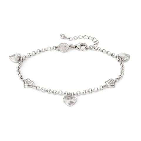 TrueJoy bracelet with Heart pendants Sterling silver bracelet with CZ and decorated pendants