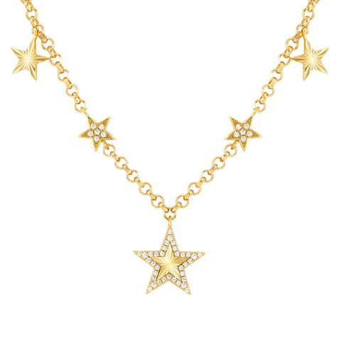 TrueJoy necklace with Star pendants Sterling silver necklace with Cubic Zirconia