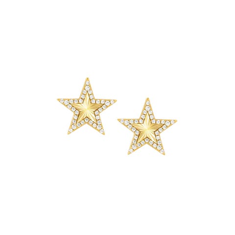 TrueJoy earrings, etched Star Stud earrings in sterling silver with Cubic Zirconia