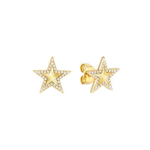 TrueJoy earrings, etched Star Stud earrings in sterling silver with Cubic Zirconia