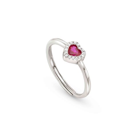 All My Love ring, Red Heart Sterling silver ring with rhodium treated finish, coloured stones