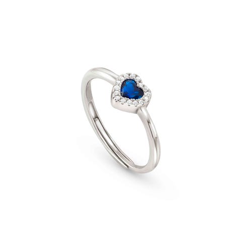 All My Love ring, Blue Heart Ring with Heart Cubic Zirconia details, made in sterling silver