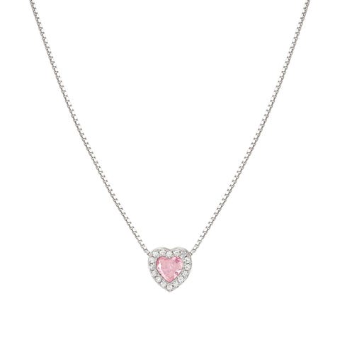 All My Love necklace, Pink Sterling silver necklace, rhodium treated finish and CZ