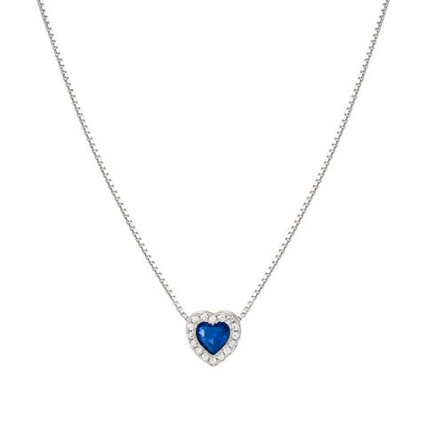 All My Love necklace, Blue Necklace in sterling silver with Heart pendants and Cubic Zirconia