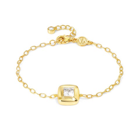 Gold Domina bracelet with Square Bracelet in sterling silver with white rhodium treated finish and Cubic Zirconia