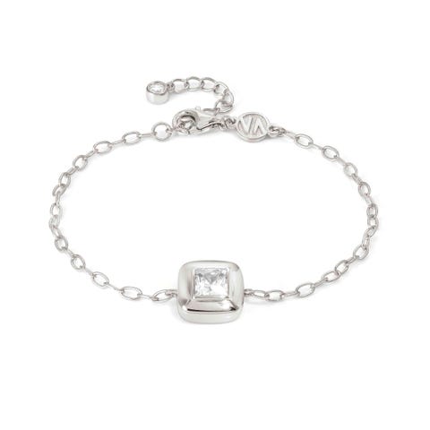 Domina bracelet with Square Bracelet in sterling silver with white rhodium treated finish and Cubic Zirconia
