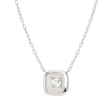 Halskette Domina mit quadratischem Symbol Halskette in 925er Silber mit weißem Rhodium  Belag und Stein