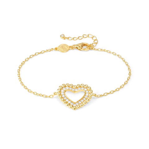 Lovecloud bracelet, Heart with Cubic Zirconia Bracelet in sterling silver with white stones