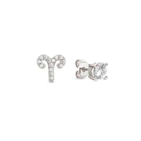 MYZODIAC Aries earrings in sterling silver with CZ Zodiac symbol earrings in silver with symbol and stone