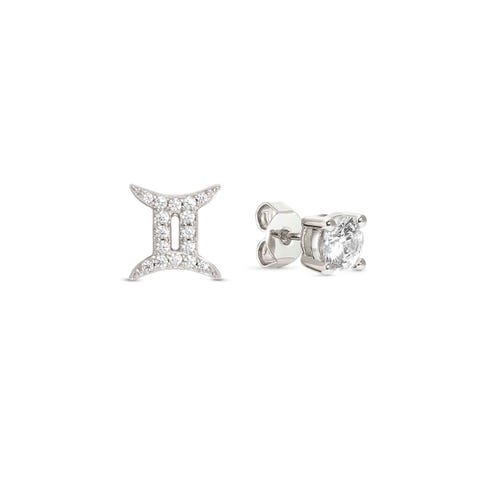 MYZODIAC Gemini earrings in sterling silver with CZ Earrings in sterling silver with symbol and stone