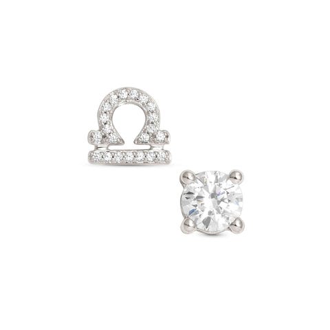 Orecchini MYZODIAC Bilancia in argento e zircone Orecchini in argento anallergico simbolo Zodiaco e pietra