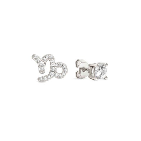 MYZODIAC Capricorn earrings in sterling silver with CZ Silver earring with Zodiac sign and stone