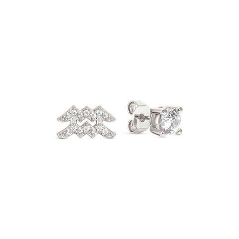 MYZODIAC Aquarius earrings in sterling silver with CZ Zodiac earrings in Sterling silver with stone