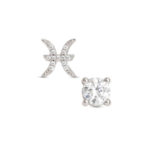 MYZODIAC Pisces earrings in sterling silver with CZ Silver earrings in silver with symbol and stone