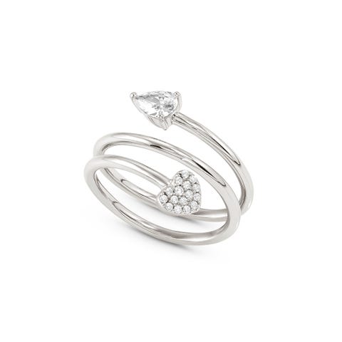 Ring Lucentissima Herz und Cubic Zirkonia in Tropfenform Schmuck mit mittels Galvanotechnik realisiertem Belag. 