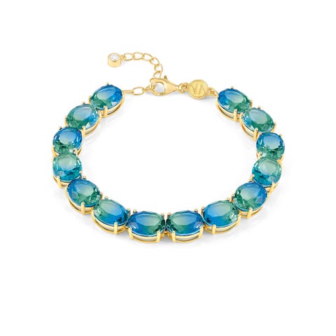 Symbiosi bracelet,2-tone Light Blue-Green stones Sterling silver bracelet with coloured stones, gradient Light Blue-Green