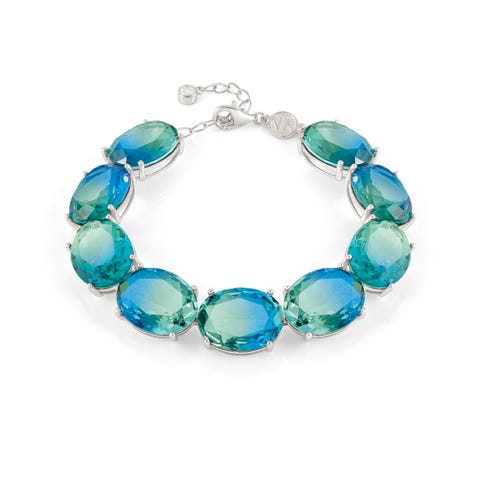 Bracciale Symbiosi con pietre grandi bicolor Bracciale in Argento con pietre grandi colorate azzurro e verde