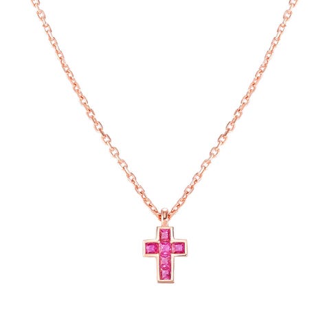 Halskette Carismatica kleines Kreuz in Roségold und Steine in Pink Halskette in 925er Silber mit Belag aus Roségold