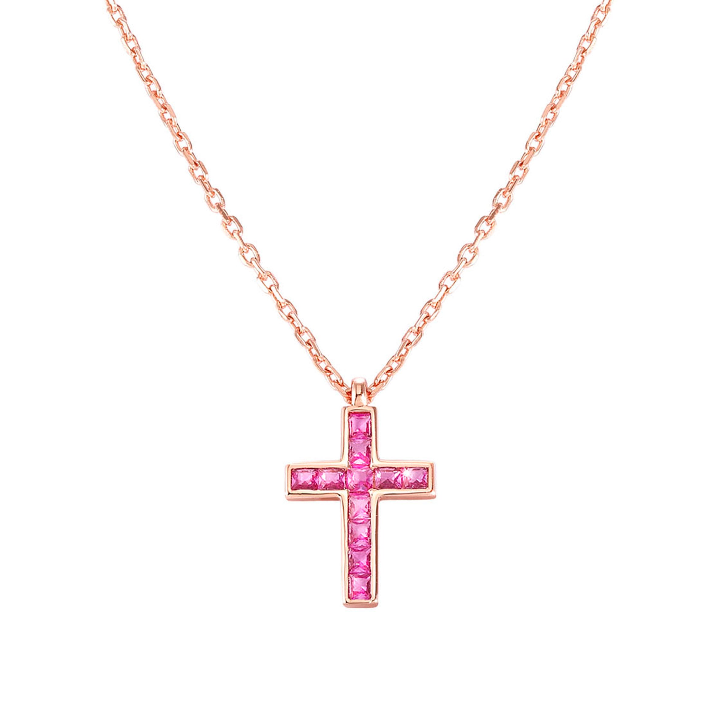 Nomination Collana Carismatica Croce e CubIc Zirconia fucsia