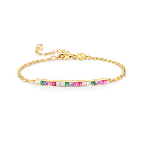 Carismatica gold bracelet, Bar, coloured CZ Bracelet with yellow gold treated finish and mixed coloured Cubic Zirconia