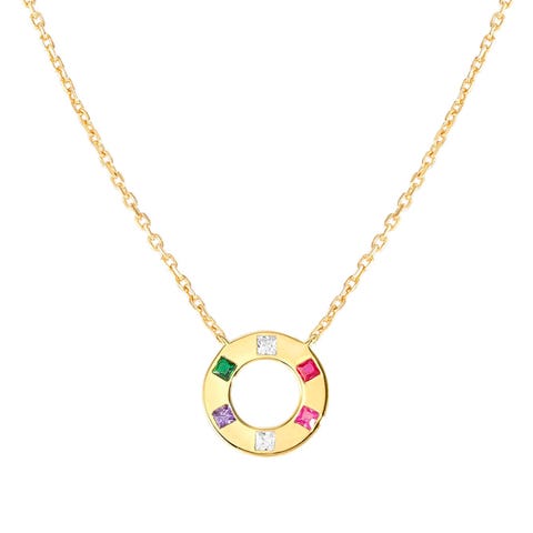 Carismatica necklace, yellow gold Circle with CZ Sterling silver necklace with yellow gold treated finish and white or mixed colour Cubic Zirconia