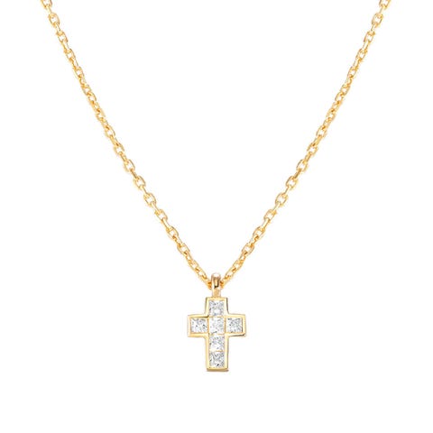 Halskette Carismatica kleines Kreuz in Gelbgold und weiße Steine   Halskette in 925er Silber mit Belag aus Gelbgold