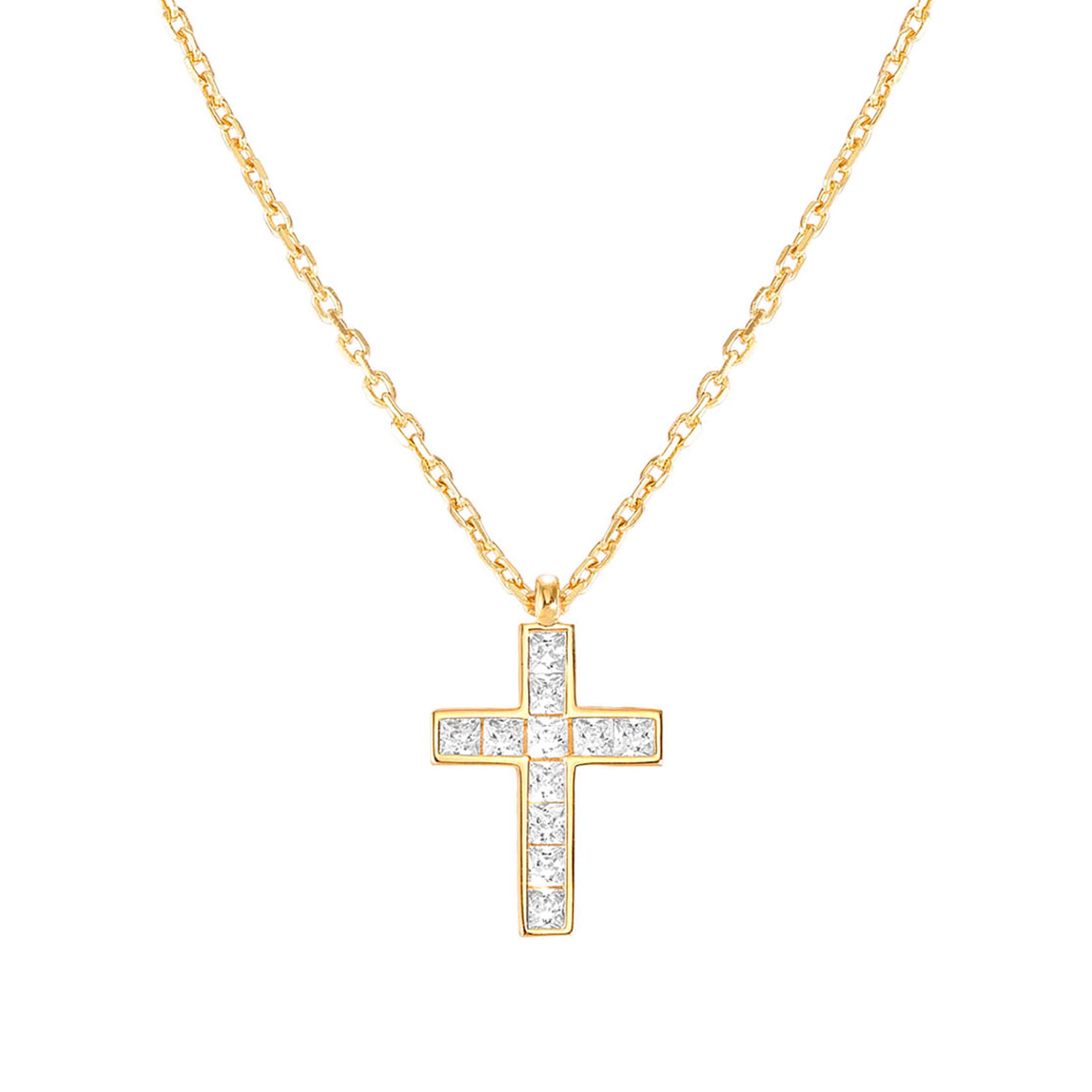 Nomination Collana Carismatica Croce in Oro giallo e CubIc Zirconia bianchi