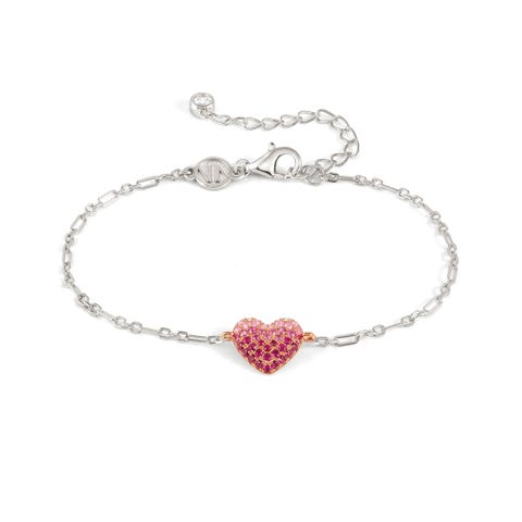 Crysalis bracelet, Heart with Cubic Zirconia Sterling silver bracelet with central Heart pendant