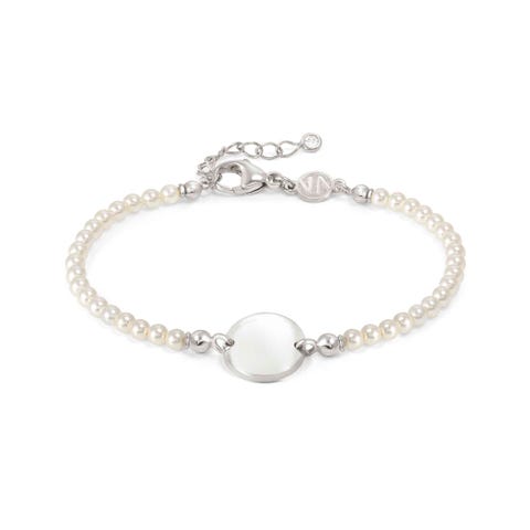 MESSAGGI D’AMORE bracelet, Circle plate, Pearls Jewel in sterling silver that can be personalised with 