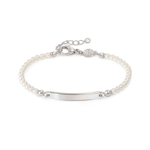 MESSAGGI D’AMORE bracelet, Plate, Pearls Jewel in sterling silver that can be personalised, with simulated pearls 