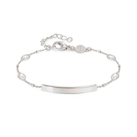 MESSAGGI D’AMORE bracelet, Plate, Oval CZ Sterling silver jewel that can be engraved, with white stones