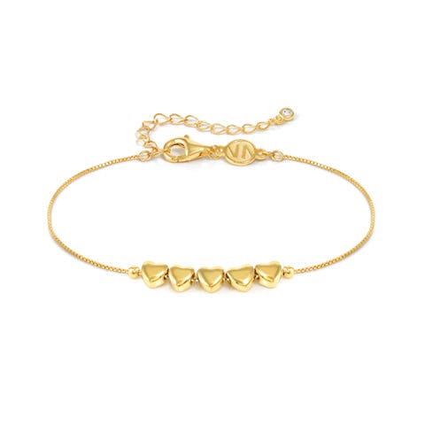 Armonica bracelet, 5 Hearts Bracelet with white rhodium treated finish or yellow gold plated finish