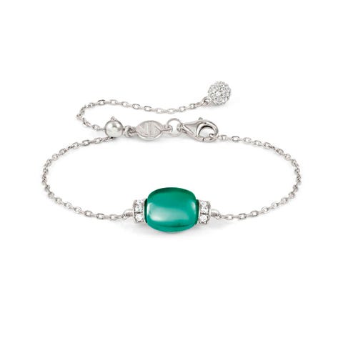 MyRadiance necklace, Paraiba Tourmaline coloured stone Sterling silver bracelet with white rhodium treated finish with Amber coloured pendant