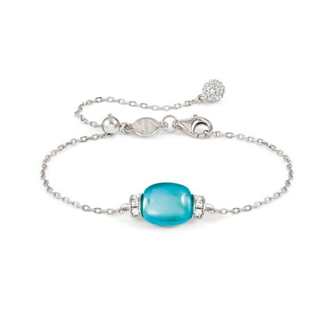 MyRadiance bracelet, Blue Topaz coloured stone stone Sterling silver bracelet with white rhodium treated finish with Blue Topaz coloured pendant